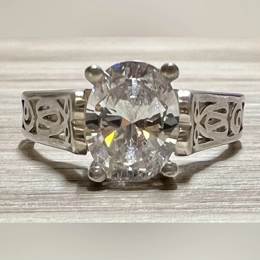 Vintage Handmade Designer Signed Sterling Silver Cubic Zirconia Ring, Size 8.75